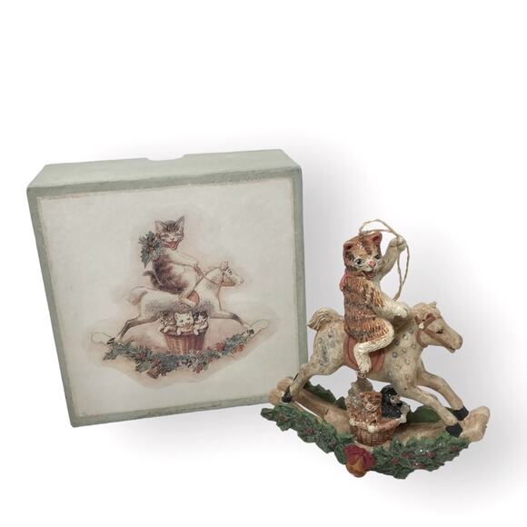 Christmas Cat Ornament Rocking Horse & resin Printed Box The Country Loft - Picture 2 of 8